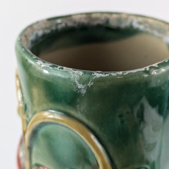 Lucky Elephant Bamboo Planter Pot Vase Vintage 6" Green Ceramic Handmade Vessel - Picture 15 of 16